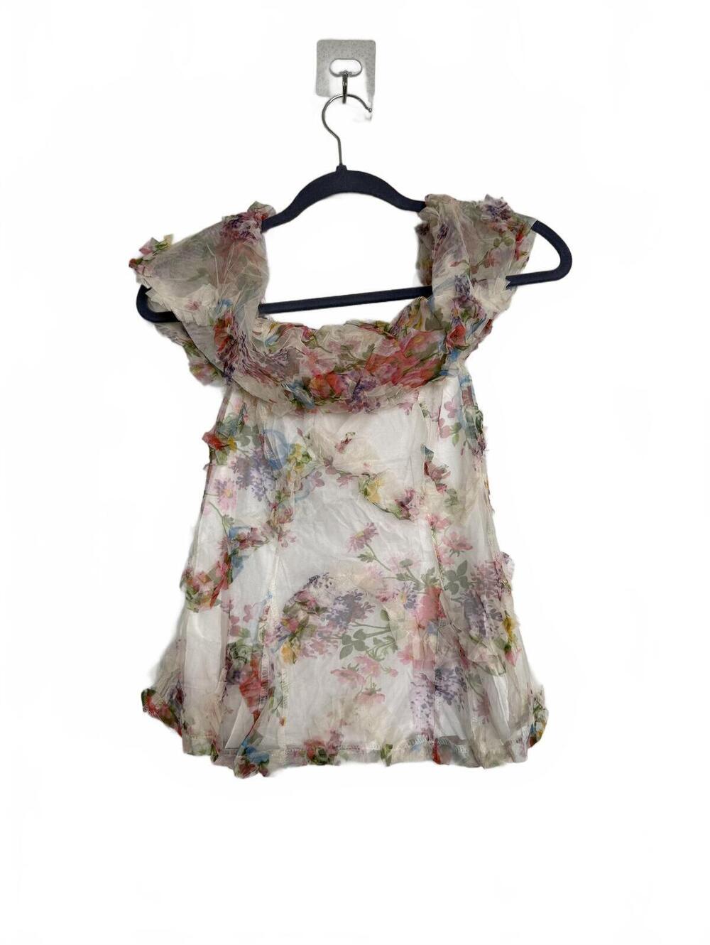 Floral Off-Shoulder Ruffle Sheer Top - Picture 2 of 4